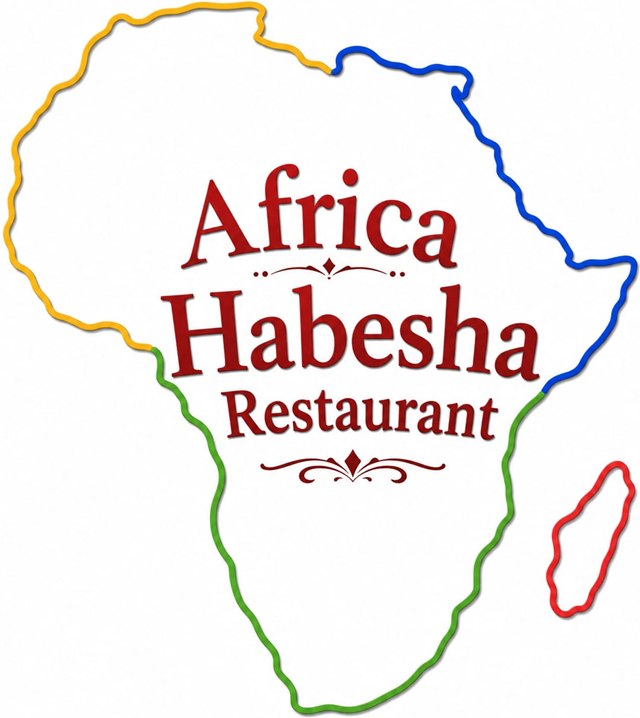 Het logo van Africa Habesha Restaurant Heerlen: de omtrek van Afrika met de naam erin